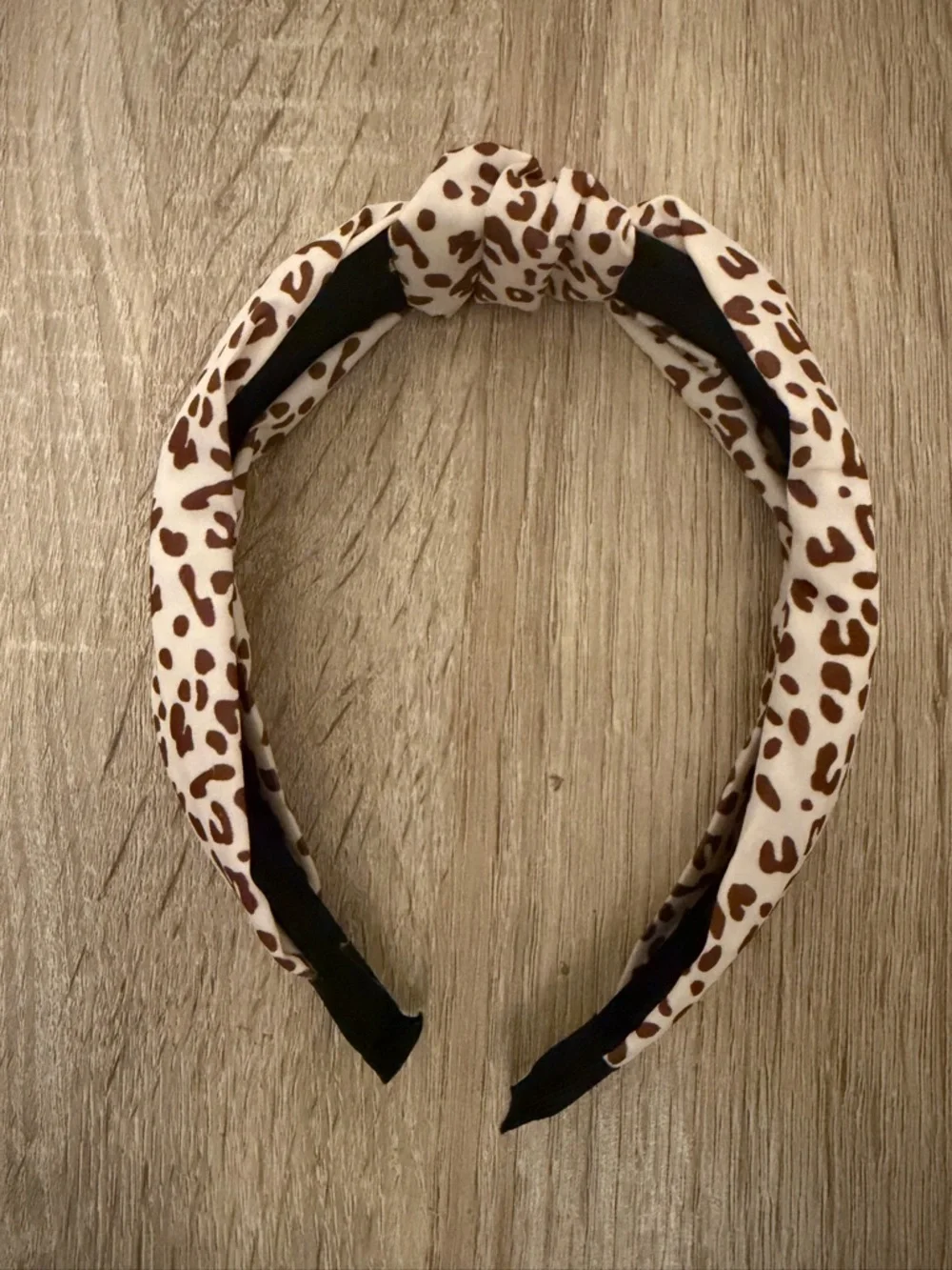 Leopard Print Knotted Headband - Brown & Cream